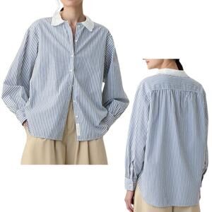 Doen x Gap NWT Women's Organic Cotton Eyelet Big Shirt, Stripe Blue/White Small